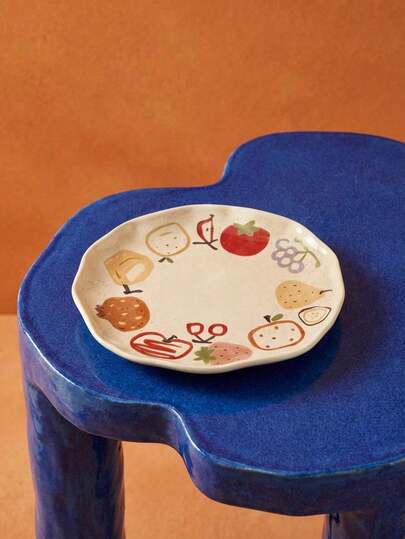 Joivida 1pc Graffiti Hand-Painted Style Ceramic Cup, Creative And Cute Dinner Plate, Home Plate, Wedding Gift, Souvenir, Birthday Gift, Valentine's Day Gift, Suitable For Holding Cakes, Bread And Fruits, Suitable For Kitchen And Living Room