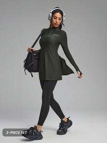 Innovista Women's Letter Print Zip-Up Hoodie And Leggings Sports Suit - Multicolor - View 1