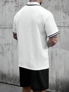 Manfinity Homme 男士休闲撞色滚边 Polo 衫短裤套装，夏季 - 彩色 - 查看 2