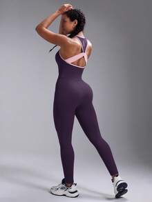 Powerista Bộ đồ liền thân hở lưng màu tương phản dành cho nữ, trang phục thể thao và tập thể dục thường ngày - Bold Plum - Xem 2