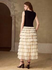 MOTF PREMIUM WOMEN'S FASHION 2 IN 1 RUFFLE HEM DRESS - Apricot - View 3