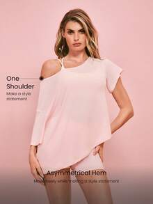GLOWMODE 2 Pieces Tencel™ Modal 4.3'' Off-Shoulder Tee & 4.3" FeatherFit™ Buttery-Soft High-Rise Crossover Waist Biker Shorts Gym Cycling Running - Pink - View 3