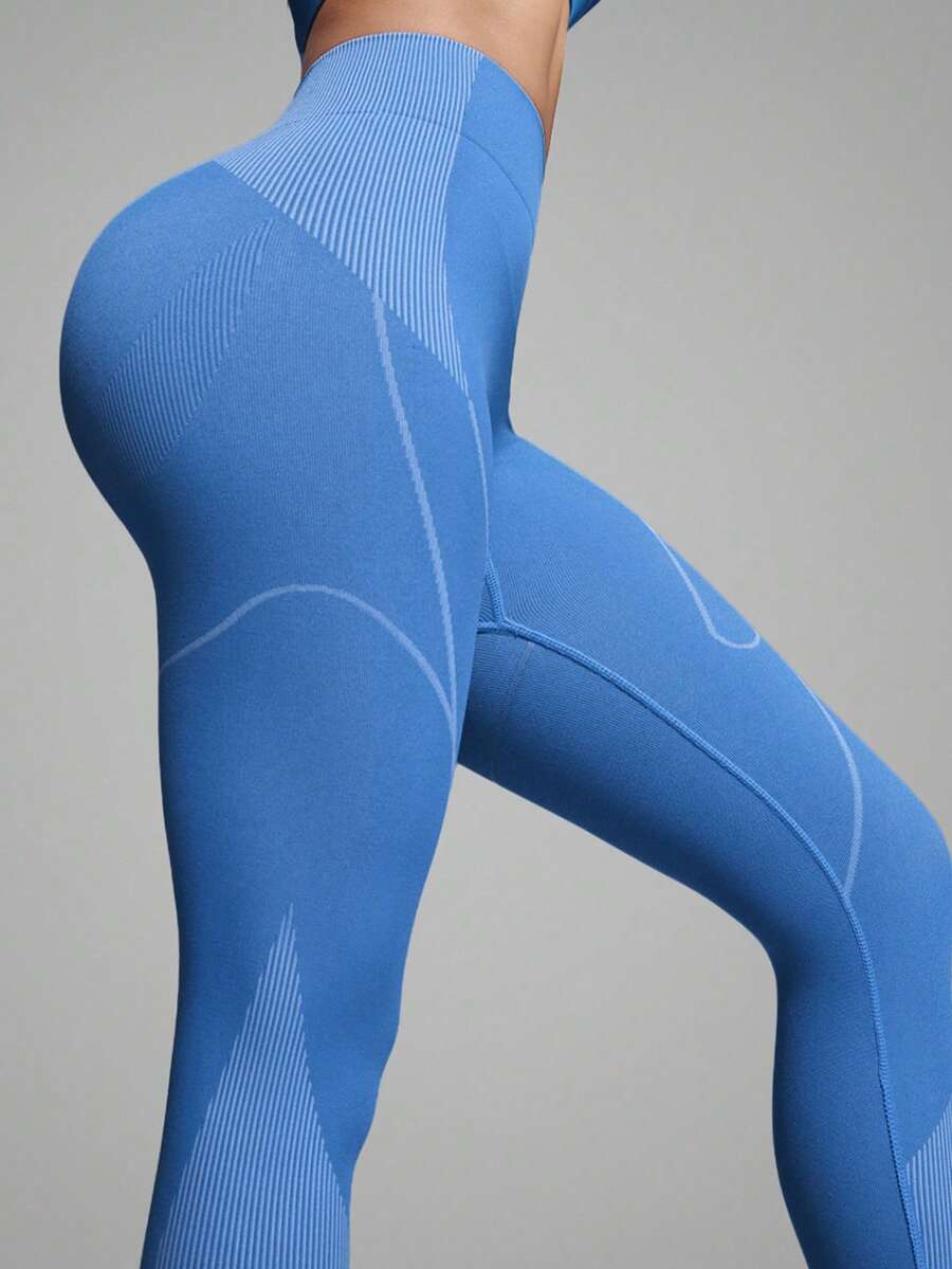 Innovista Women's High Waist Contrast Stitch Shaping Leggings - Blue - View 1