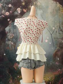 EgrlEra Áo thun ngắn tay in họa tiết hoa lãng mạn dành cho nữ - Nhiều màu - Xem 3