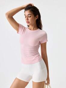 Loungeista 1 chiếc áo corset xếp ly dành cho nữ, áo thun ngắn tay ôm sát làm từ sợi tre, thoáng khí, giúp thon gọn vóc dáng. - Màu Hồng baby - Xem 7