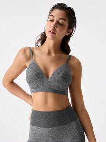 女士性感支撑无钢圈无缝透气柔软文胸 - 灰色 - 查看 6