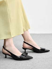 CUCCOO BIZCHIC 女士尖头黑色哑光PU折纸装饰时尚通勤简约风后系带三带细跟高跟鞋 - 啞光黑 - 查看 8