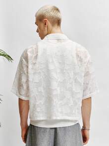 TOKVUE 男士休闲时尚短袖衬衫，花卉提花面料，宽松落肩设计，纽扣前襟，休闲风格，适合从屋顶酒吧到海滩婚礼等各种场合，低调奢华服饰，商务旅行，度假，低调都市绅士风格，美式复古风，日常通勤，周末郊游，户外活动，节日礼物，男友礼物 - 白色 - 查看 4