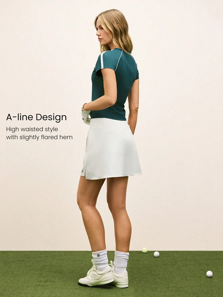 16" Swing And Stride Silky-Smooth Sweat-Wicking Quick-Dry UPF 50+ Built-In Shorts Storage Pockets Golf Mini Skirt Low Impact Tennis Pickleball Daily Casual Wear