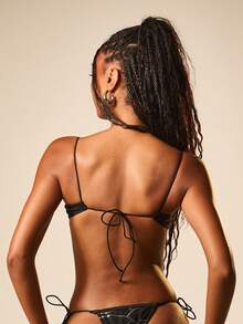 MISSGUIDED 女士黑色亮片比基尼套装，心形领带钢圈上衣和系带侧边泳裤两件式泳装 - 彩色 - 查看 6