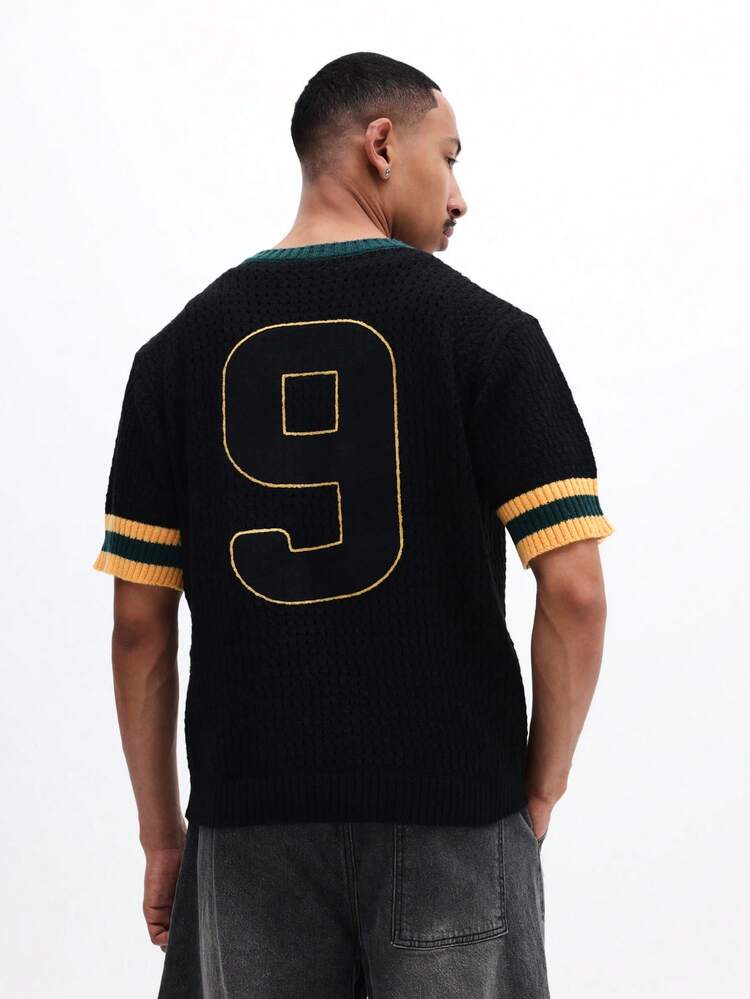 Crochet Knit Top With Striped Trim