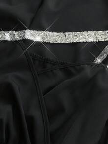 Cravure 大码不对称领口高开衩优雅针织晚礼服 - 黑色 - 查看 5