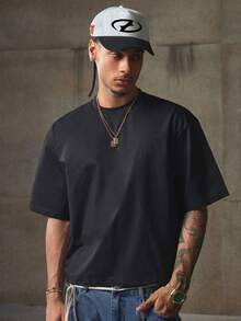 AXEPEAK Men's Casual Fashion Street Style Round Neck Short Sleeve T-Shirt - Black - View 2