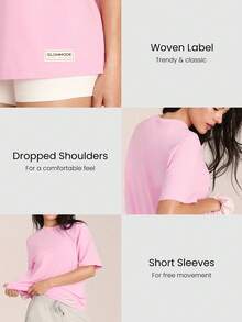 GLOWMODE Pima Cotton Ultra-Soft Breathable Lightweight Stretchy Relaxed Fit Acid Wash Crewneck Tee Daily Casual Street Wear - Pink - View 3