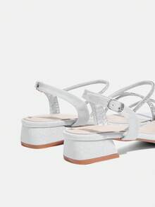 CUCCOO TILAWA Women's Square Toe Silver Rhinestone Decor Ankle Strap Low Heel Versatile Fashion Dress Sandals Summer Shoes - Silver - View 4