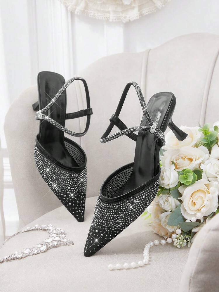 CUCCOO HITCHD Women's Fashion Casual Pointed Toe Mule Shoes, Mesh Patchwork High Heel Sandals, Lightweight High Heel Slippers For Wedding, Party, Banquet, Height Increasing Elegant Shoes Wedding Shoes