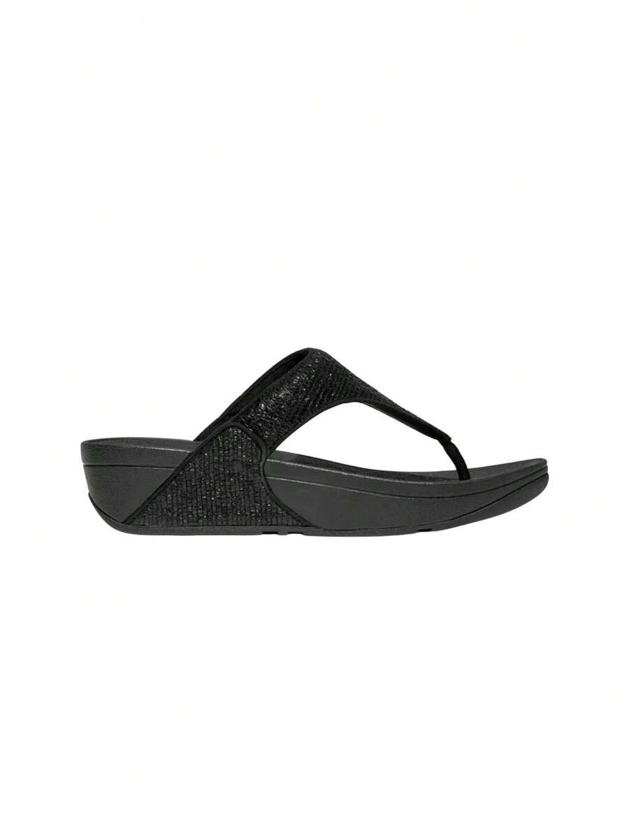 Fitflop Lul Crinkled-Shimmer Toe-Post Women's Sandals Metallic Black EC5 - Black - View 1