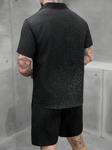 SLATEMANN 男士纯色前扣休闲时尚夏季短袖衬衫套装 - 黑色 - 查看 2