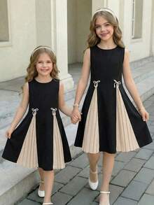 SHEIN Tween Girl Fashionable & Elegant Sleeveless Round Neck Dress - Black - View 9