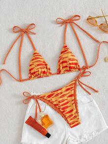 Swim Vcay Bộ bikini 2 mảnh gợi cảm thời trang, ngọt ngào, thắt nơ vai, không gọng, có đệm mút tháo rời, thích hợp cho bãi biển và sân bay. - trái cam - Xem 4