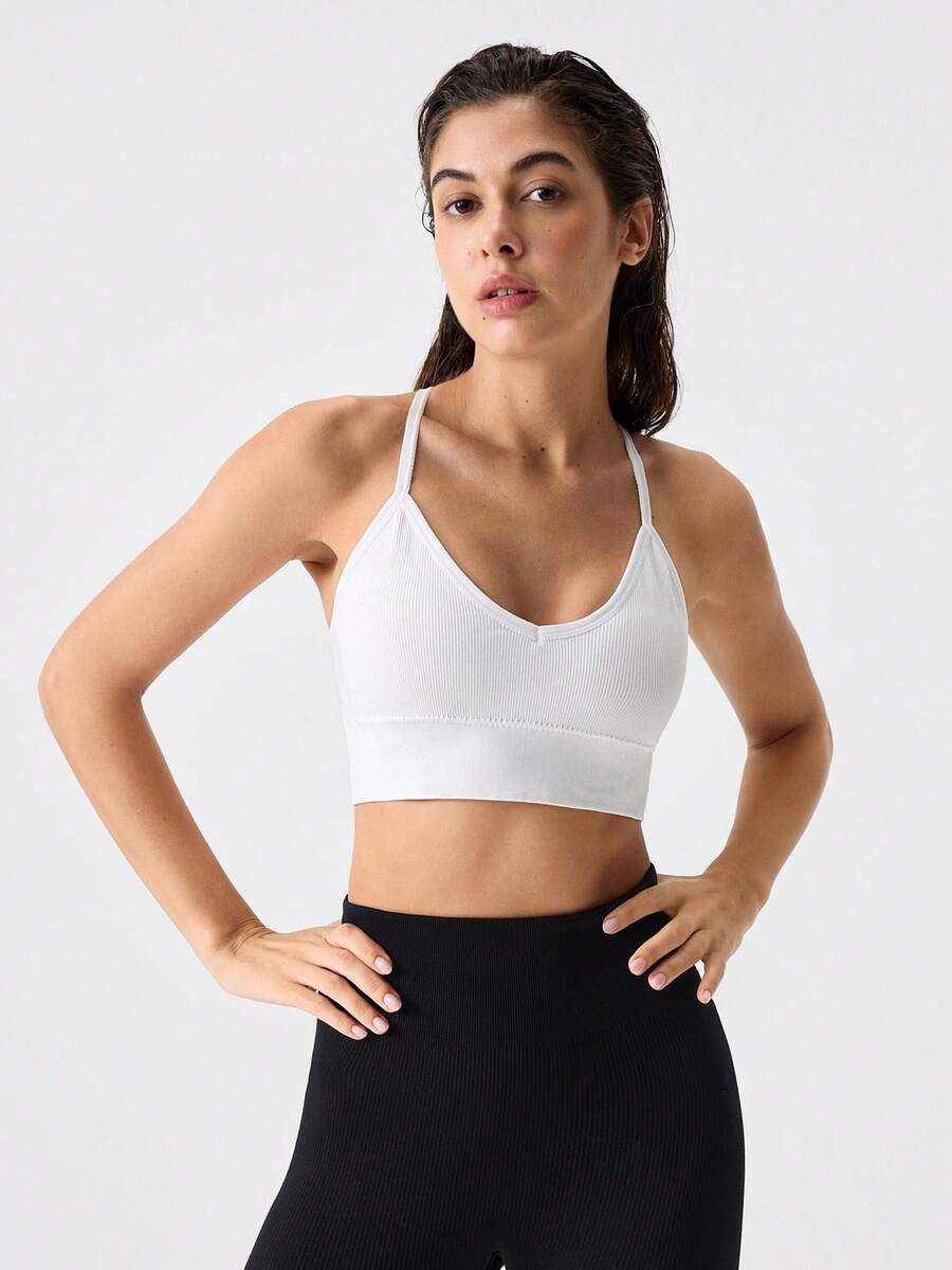 Loungeista 1-Piece Women's Seamless Knit Ribbed Sexy Bra, Wireless Cross Strap Backless Sports Brafor Summerfor Summer
