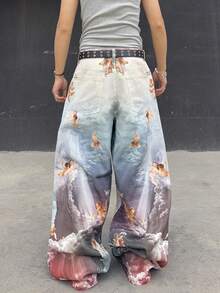 Manfinity EMRG Men's Casual Retro Angel Print Wide-Leg Jeans - Multicolor - View 2