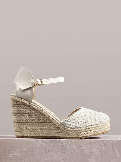 Styleloop Women Shoes Apricot Colorful Hollow Hemp Rope Straw Shoes Wedge Heel Platform Sandals Strap Shoes Lightweight Height Increase Holiday Bohemian Women's Shoes