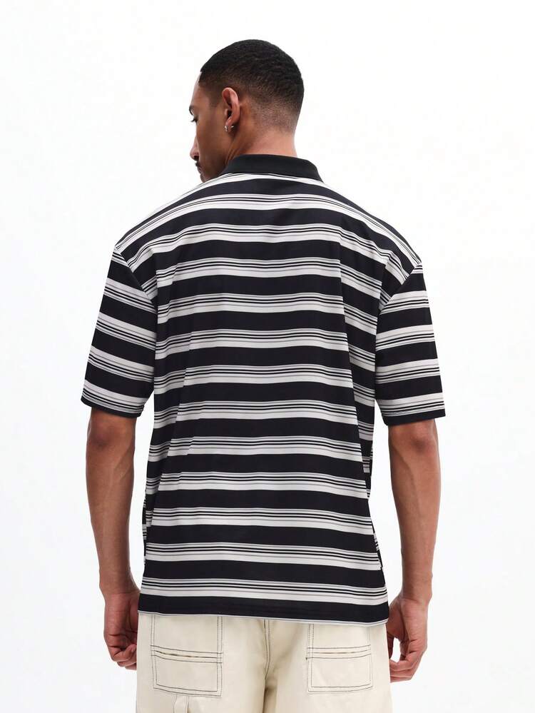 오버사이즈 가로 스트라이프 폴로 셔츠