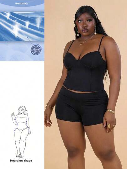 Hourglow Plus Size Casual Solid Color Sweetheart Neck Camisole, Summer Tops