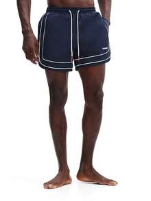 SUMWON Quần bơi nam màu xanh hải quân, gấu quần cong, viền trắng tương phản, thích hợp cho mùa hè đi biển, cạp chun. - Màu xanh hải quân - Xem 1