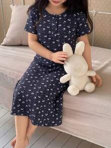 Dazy Kids 女童圆领短袖睡衣家居服夏季 - 藏蓝色 - 查看 6