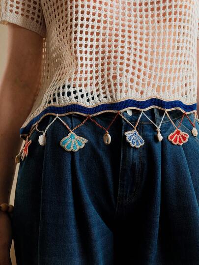 Aveloria Modichic Women's Loose-Fitting, Openwork Seashell Tassel Design, Casual Everyday Sweater Vacation Niche Design Ocean Element Summer Outfits For Women Vacation Outfits Women Beach Outfits For Women Graphic Tees Women