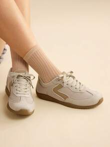 CUCCOO EASI Zapatillas deportivas casuales cómodas con suela plana para mujer - Caqui - Ver 8