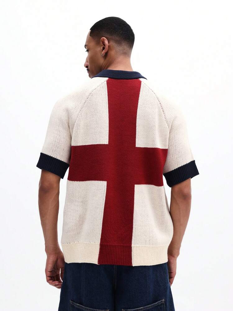 Knitted Polo With England Flag Cross Design