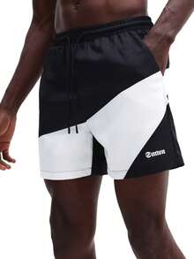 SUMWON Drawstring Color Block Beach Swim Shorts Side Pockets Summer Vacation Swimwear - Multicolor - View 5