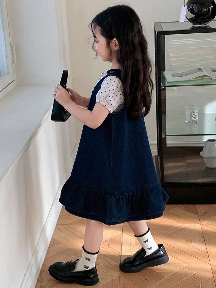 Young Girl Ruffle Trim Casual Vacation Everyday Denim Dress