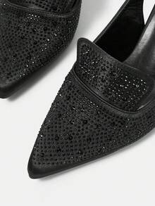 CUCCOO HITCHD Tacones altos con punta afilada y correa de tobillo con cristales negros para mujeres - Negro - Ver 11