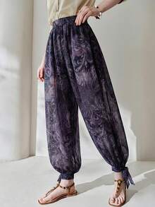 Aveloria Modichic 波西米亚风腰果花印花雪纺灯笼裤，中腰常规长度长裤 - 彩色 - 查看 4