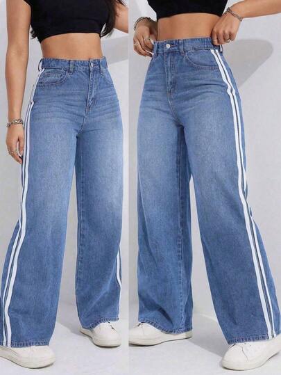 IDYLLIC Pantalones baggy Wide leg jeans mujer Vaqueros pantalón ropa casual lavada con agua cintura alta pantalones vaqueros pantalon de mezclilla dama pantalones cargo de mujer