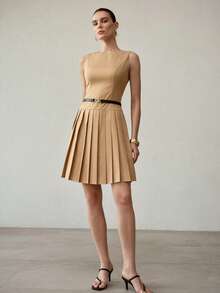 MOTF PREMIUM SLEEVELESS PLEATED HEM SHORT DRESS - Black - View 4