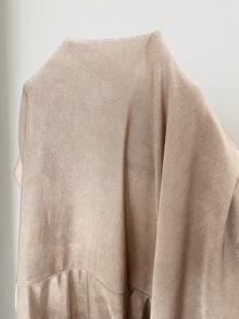 SHEIN EZwear 女士纯色不对称肩部休闲百搭日常穿搭T恤 - 卡其色 - 查看 7