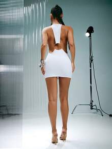 Denimoi Đầm ngắn hở lưng kiểu O-ring, đầm gợi cảm, đầm đi nghỉ mát, đầm dự tiệc, trang phục đi xem hòa nhạc. - trắng - Xem 5