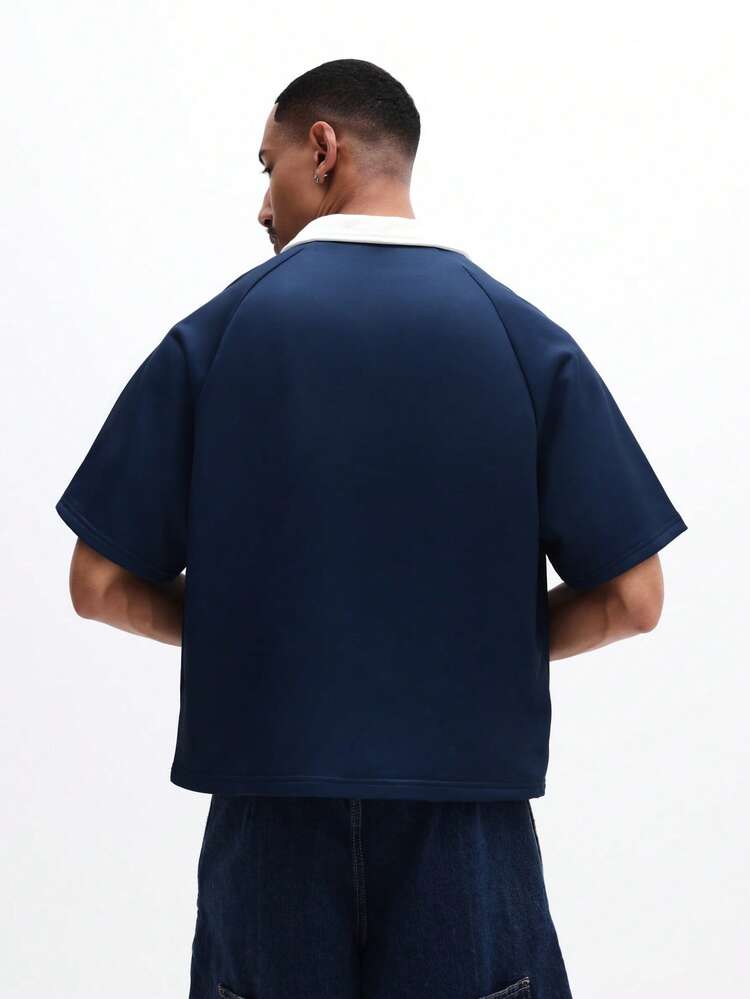 Navy Polo Shirt With White Collar