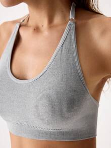 Loungeista 1 Stück Damen Racerback Sport-BH, bequeme Fitness Yoga Activewear für den Sommer - Grau - Übersicht 7