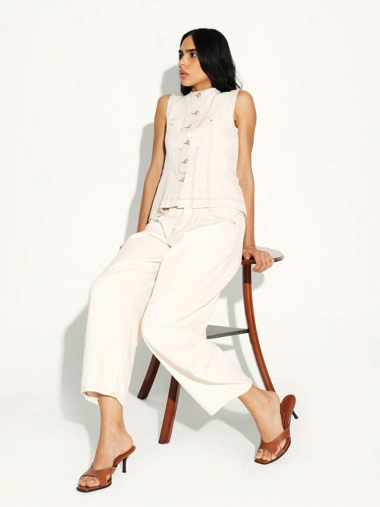 KSTM High Waist Wide Leg Jeans For Women Relaxed Fit Straight Leg Denim Pants Casual Everyday Wear