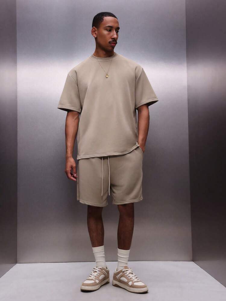 PLAYBOY X SUMWON Beige Jersey T-Shirt And Shorts Co-Ord Set With Crew Neckline Oversized Fit Bunny Graphic Design Regular Length Summer Casual Wear