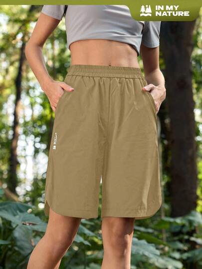 In My Nature Women's Solid Color Elastic Waist Pockets Casual Loose Outdoor Shorts