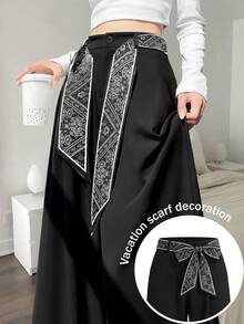 INAWLY Women's Chiffon Wide Leg Pants, Fashionable For Commuting, Daily, Home, Gathering, Leisure, Vacation - Black - View 1