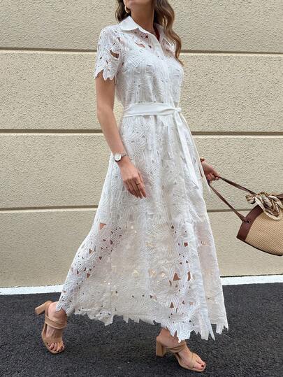 Solivie Women's Long Lace Dress, Elegant Romantic Lace Dress, Suitable For Spring/Summer, Vacation, Wedding Season