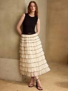 MOTF PREMIUM WOMEN'S FASHION 2 IN 1 RUFFLE HEM DRESS - Apricot - View 7